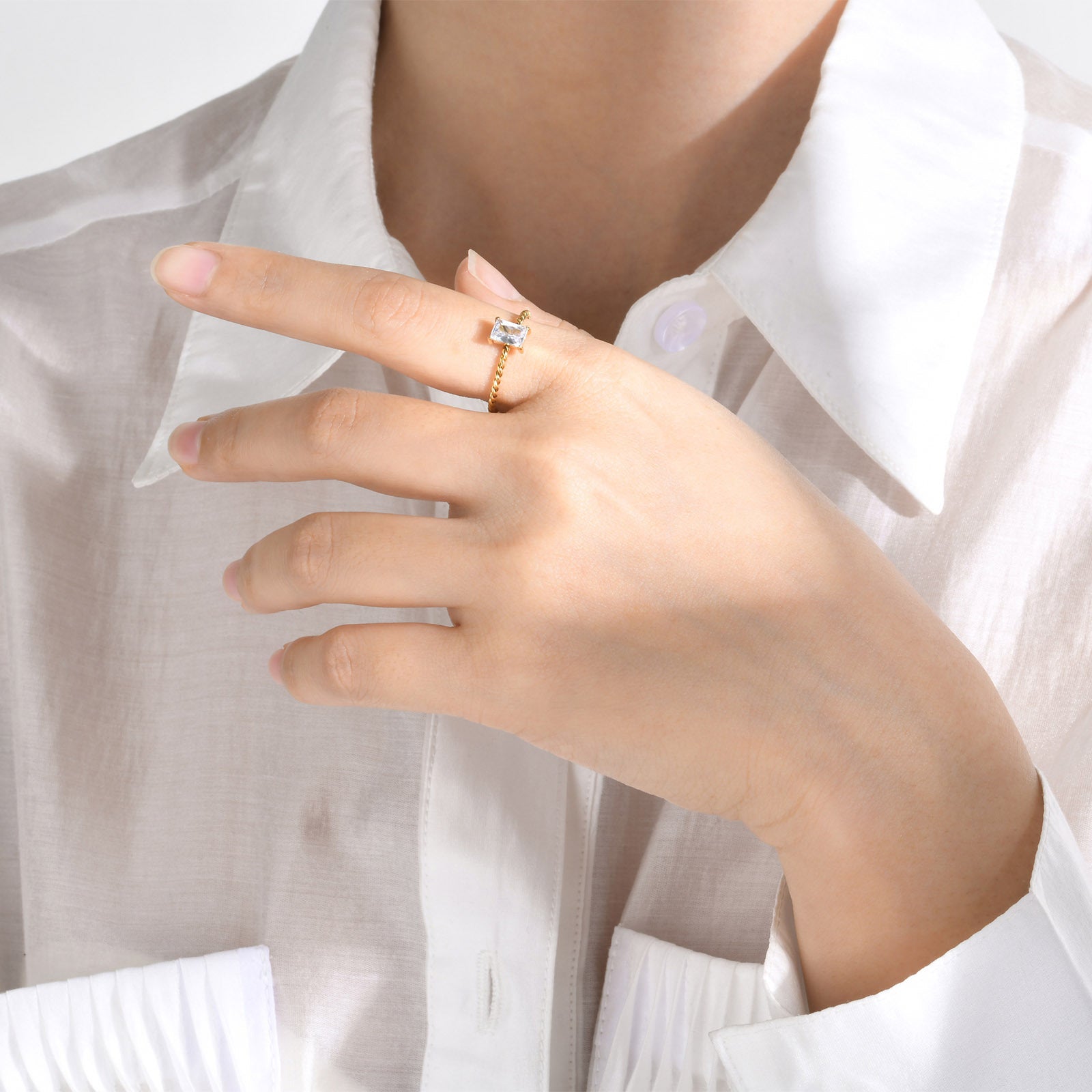 Wholesale Stainless Steel White Zircon Square Ring